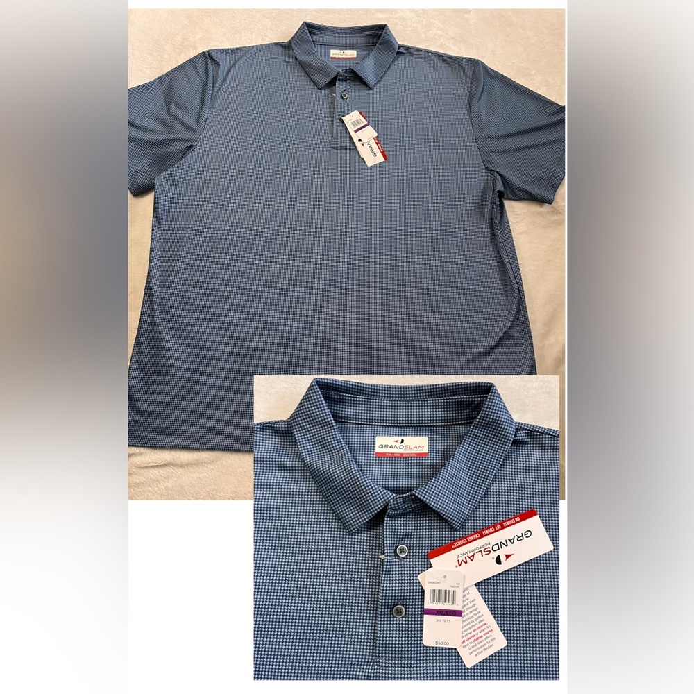 Grand Slam Men's Navy Checkered Polo Shirt